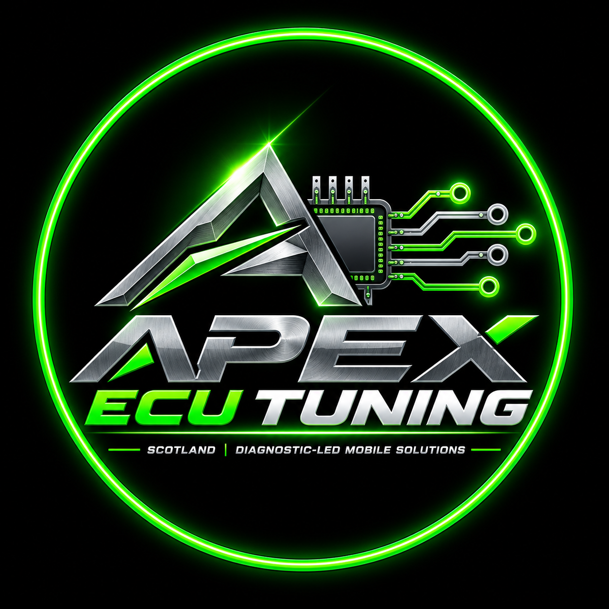 Apex ECU Tuning Scotland neon circular logo